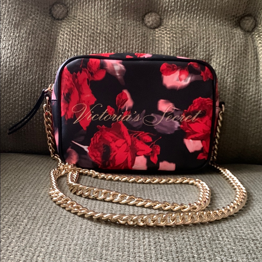 Victoria's Secret Black And Red Floral Crossbody Bag